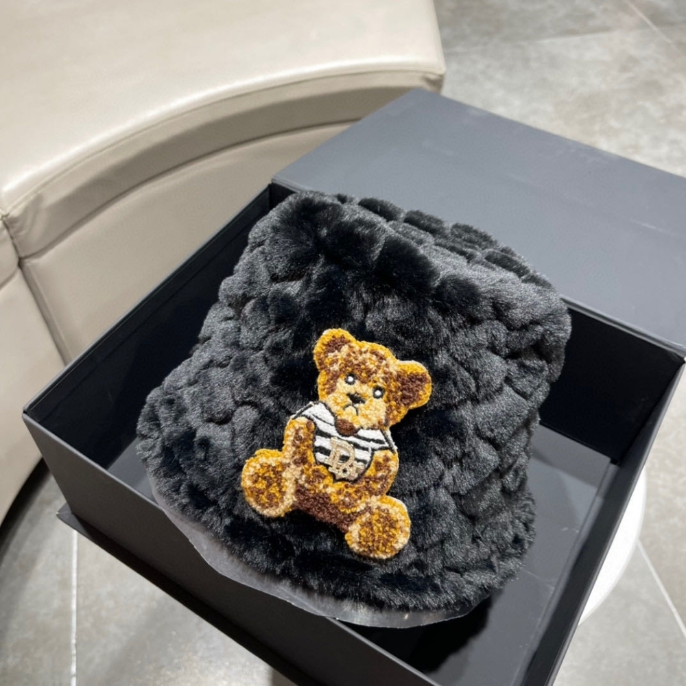 Dior Teddy Bear Embroidered Black Hat